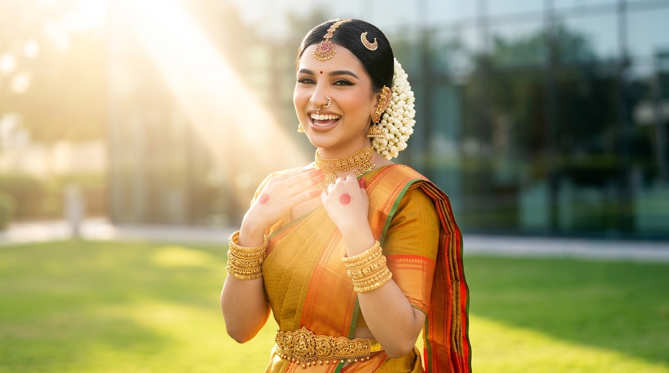 Couture Brides makeup with traditional gold jewellery