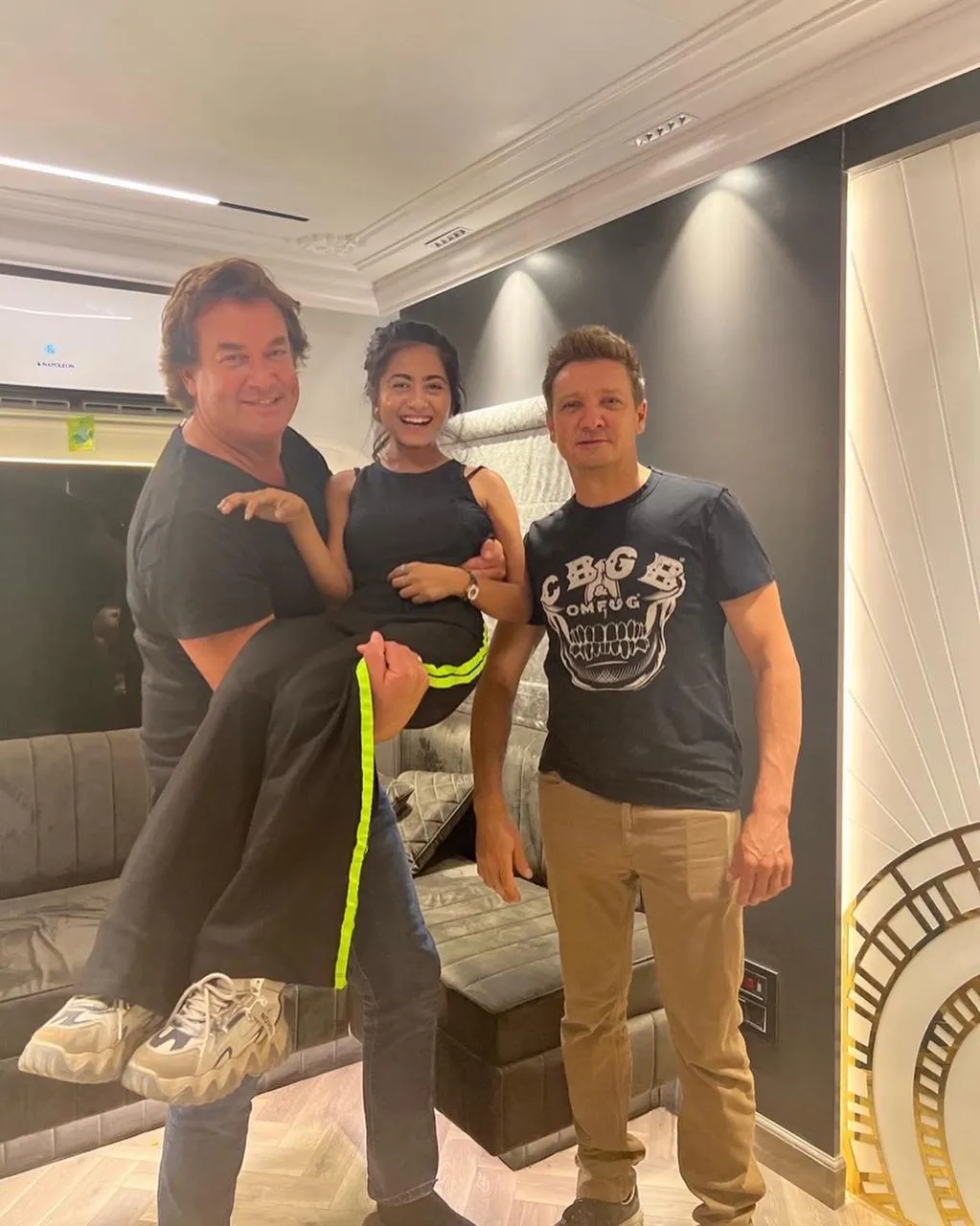 Jeremy Renner with makeup artist Tanya Gupta