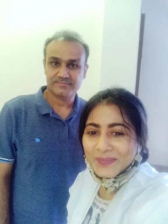 Virender Sehwag with makeup artist Tanya Gupta